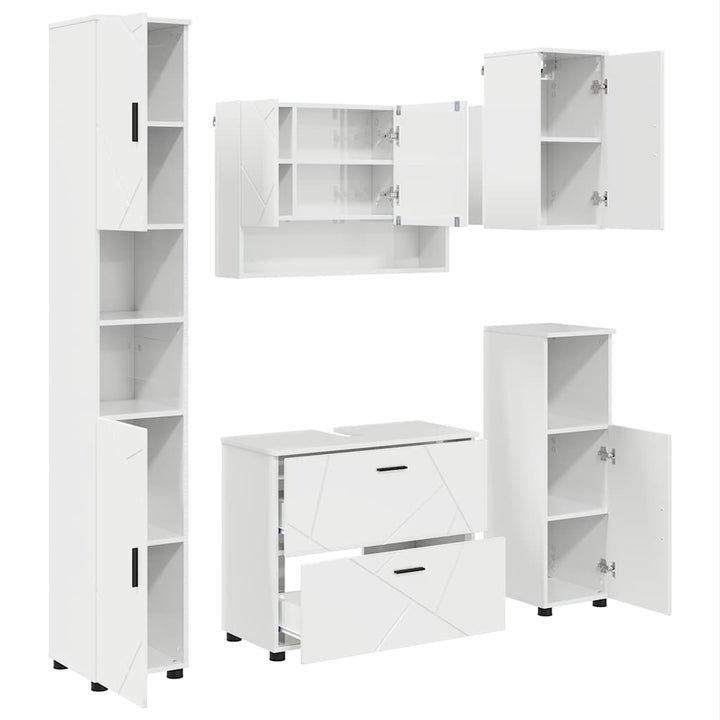 Badeværelsesmøbel sæt 5 pcs Hvid højglans 30 x 35 x 192 cm