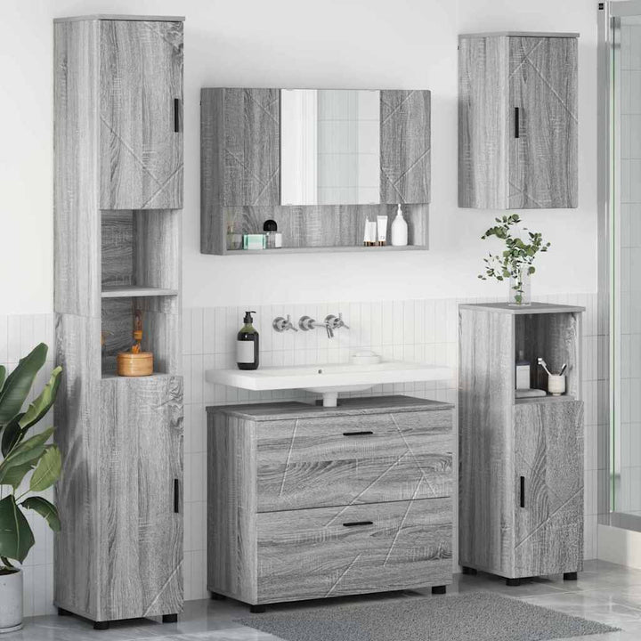 Badeværelsesmøbel sæt 5 pcs Grå sonoma-eg 30 x 35 x 192 cm