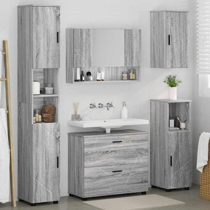 Badeværelsesmøbel sæt 5 pcs Grå sonoma-eg 30 x 35 x 192 cm