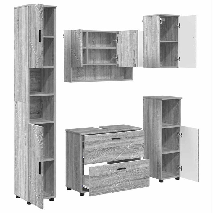 Badeværelsesmøbel sæt 5 pcs Grå sonoma-eg 30 x 35 x 192 cm