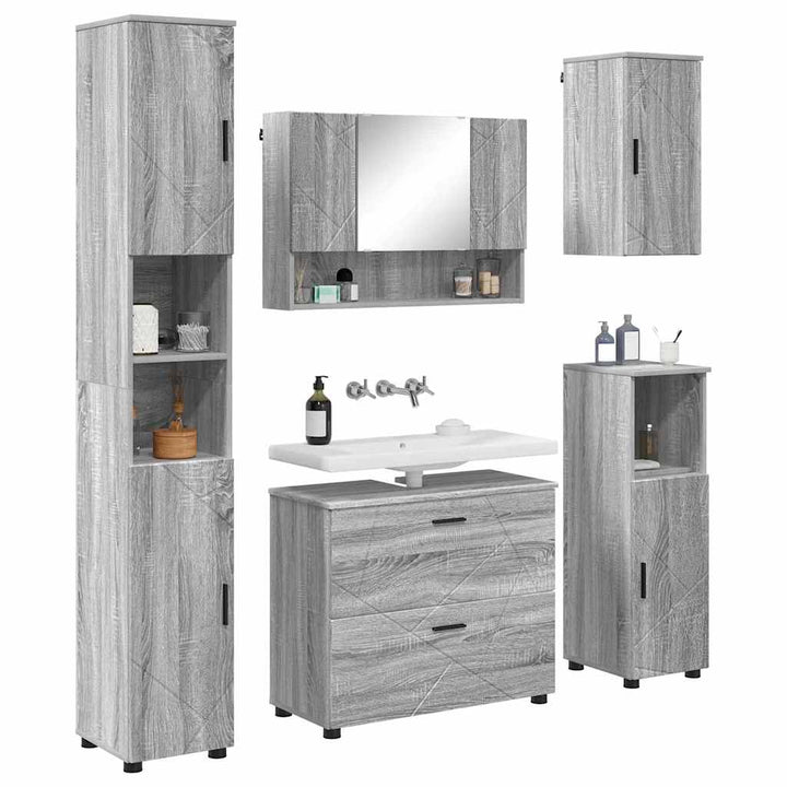 Badeværelsesmøbel sæt 5 pcs Grå sonoma-eg 30 x 35 x 192 cm