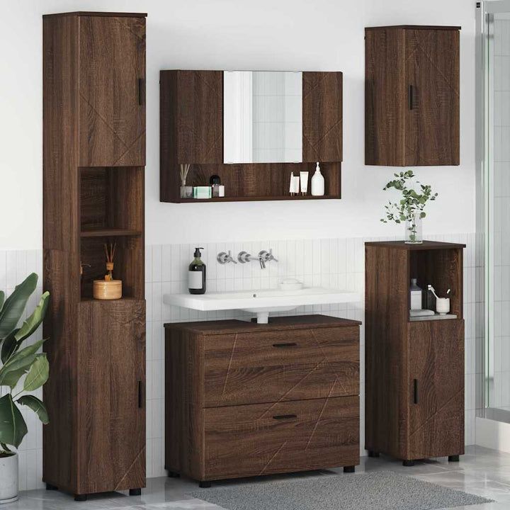 Badeværelsesmøbel sæt med skuffe 5 pcs Brun eg 30 x 35 x 192 cm
