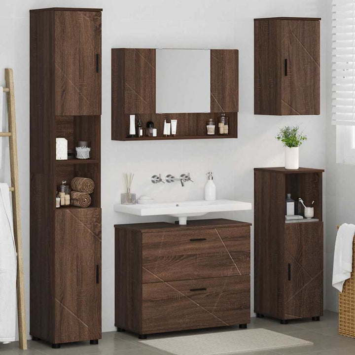 Badeværelsesmøbel sæt med skuffe 5 pcs Brun eg 30 x 35 x 192 cm