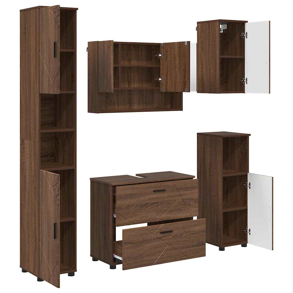 Badeværelsesmøbel sæt med skuffe 5 pcs Brun eg 30 x 35 x 192 cm