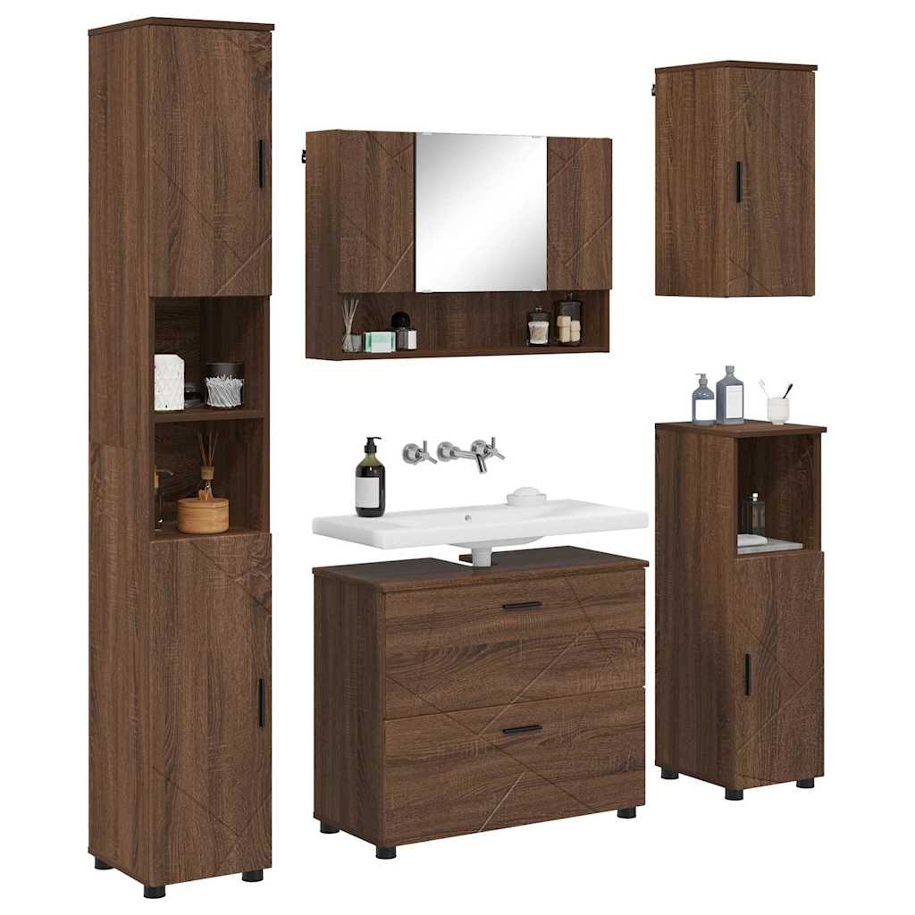 Badeværelsesmøbel sæt med skuffe 5 pcs Brun eg 30 x 35 x 192 cm