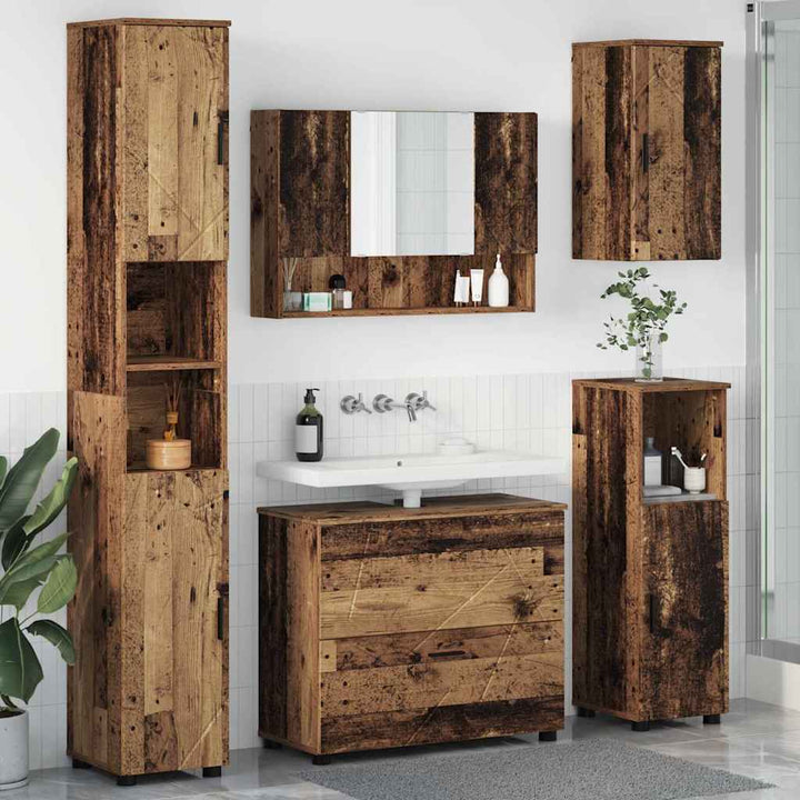 Badeværelsesmøbel sæt 5 pcs Gammelt træ 30 x 35 x 192 cm