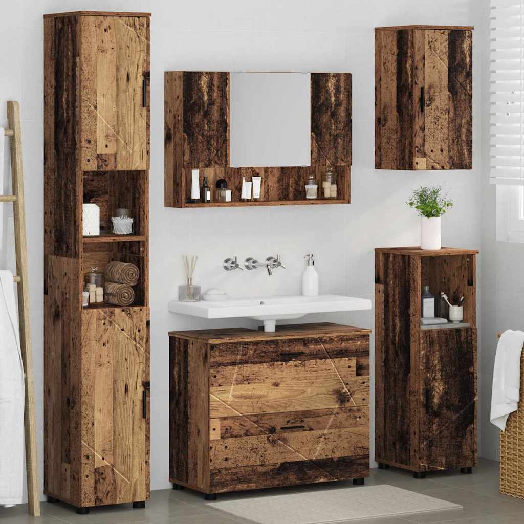 Badeværelsesmøbel sæt 5 pcs Gammelt træ 30 x 35 x 192 cm