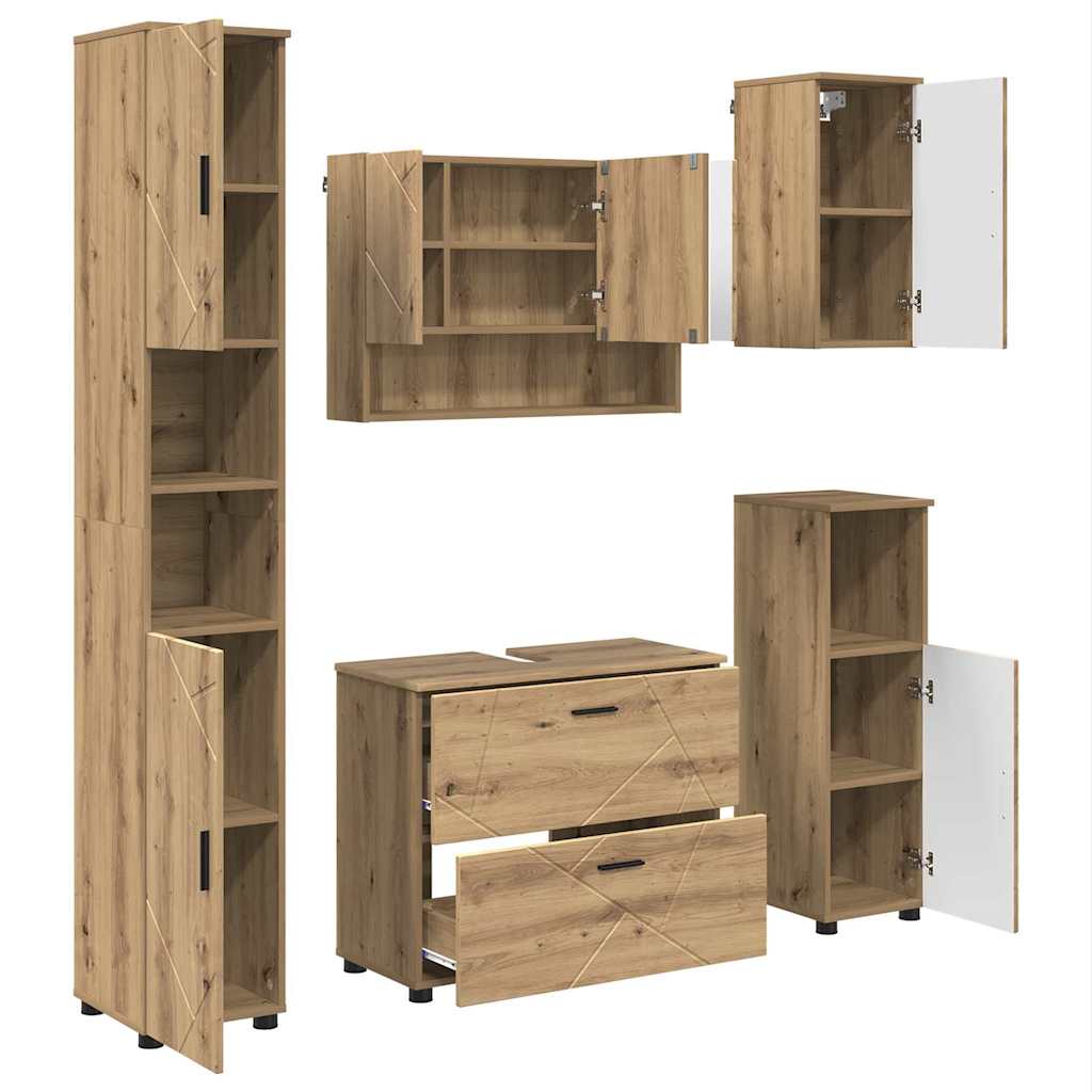Badeværelsesmøbel sæt med dør 5 pcs artisan eg 30 x 35 x 192 cm
