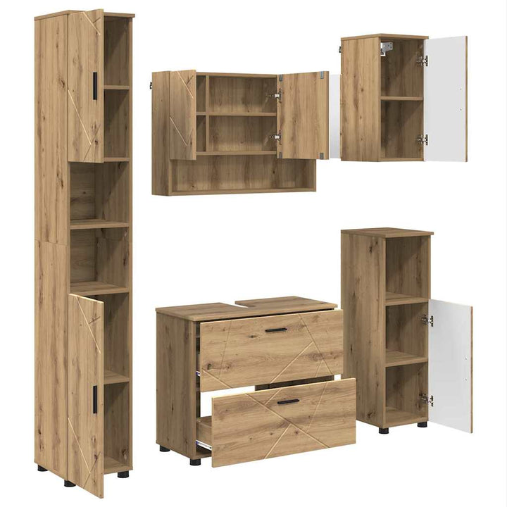 Badeværelsesmøbel sæt med dør 5 pcs artisan eg 30 x 35 x 192 cm