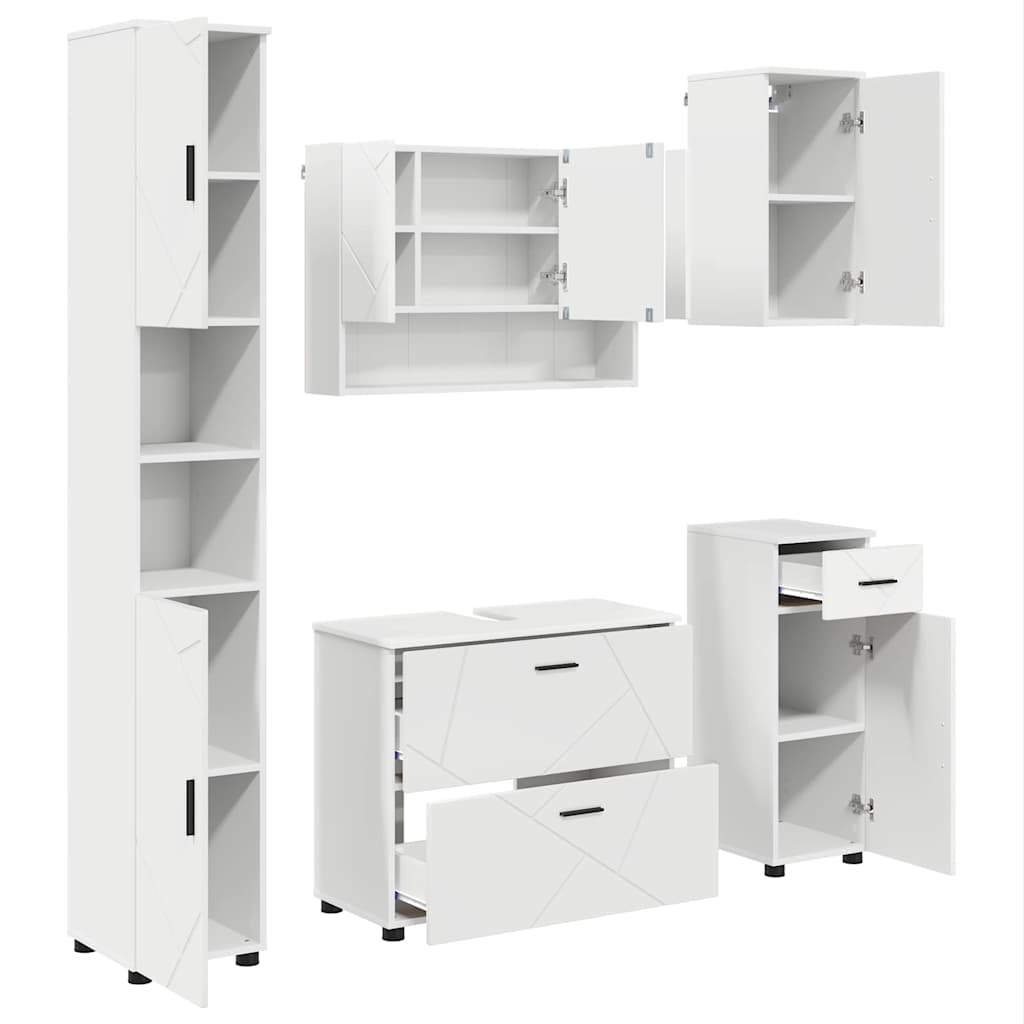 Badeværelsesmøbel sæt med skuffe 5 pcs Hvid 30 x 35 x 192 cm
