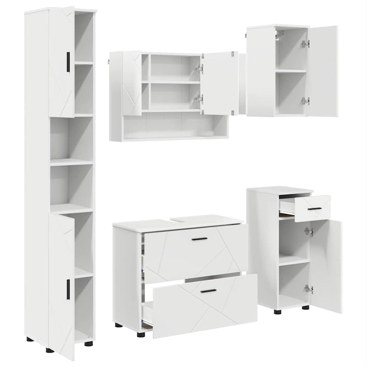 Badeværelsesmøbel sæt med skuffe 5 pcs Hvid 30 x 35 x 192 cm