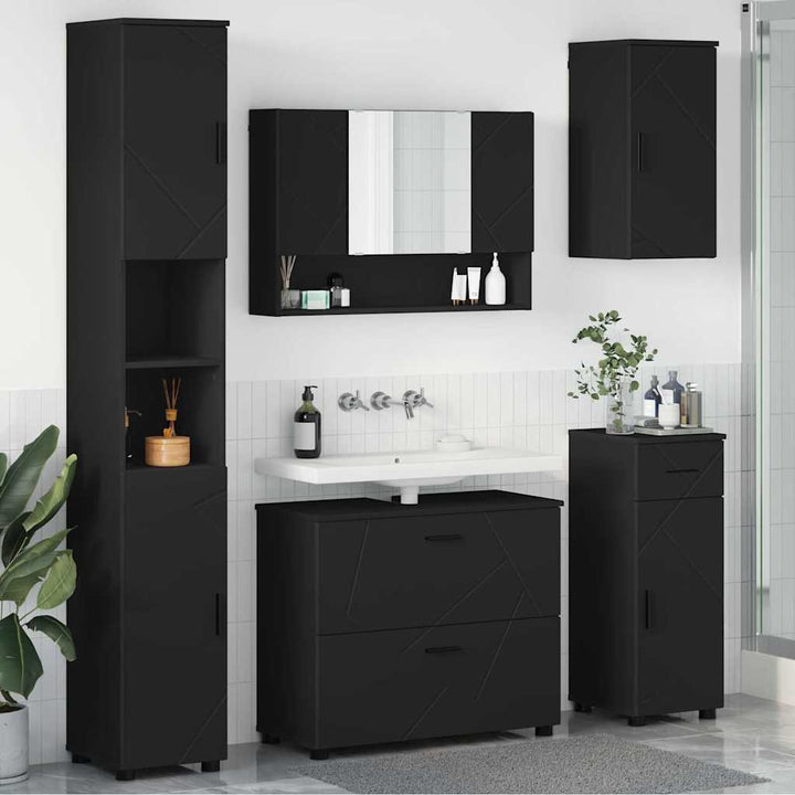 Badeværelsesmøbel sæt med skuffe 5 pcs Sort 30 x 35 x 192 cm