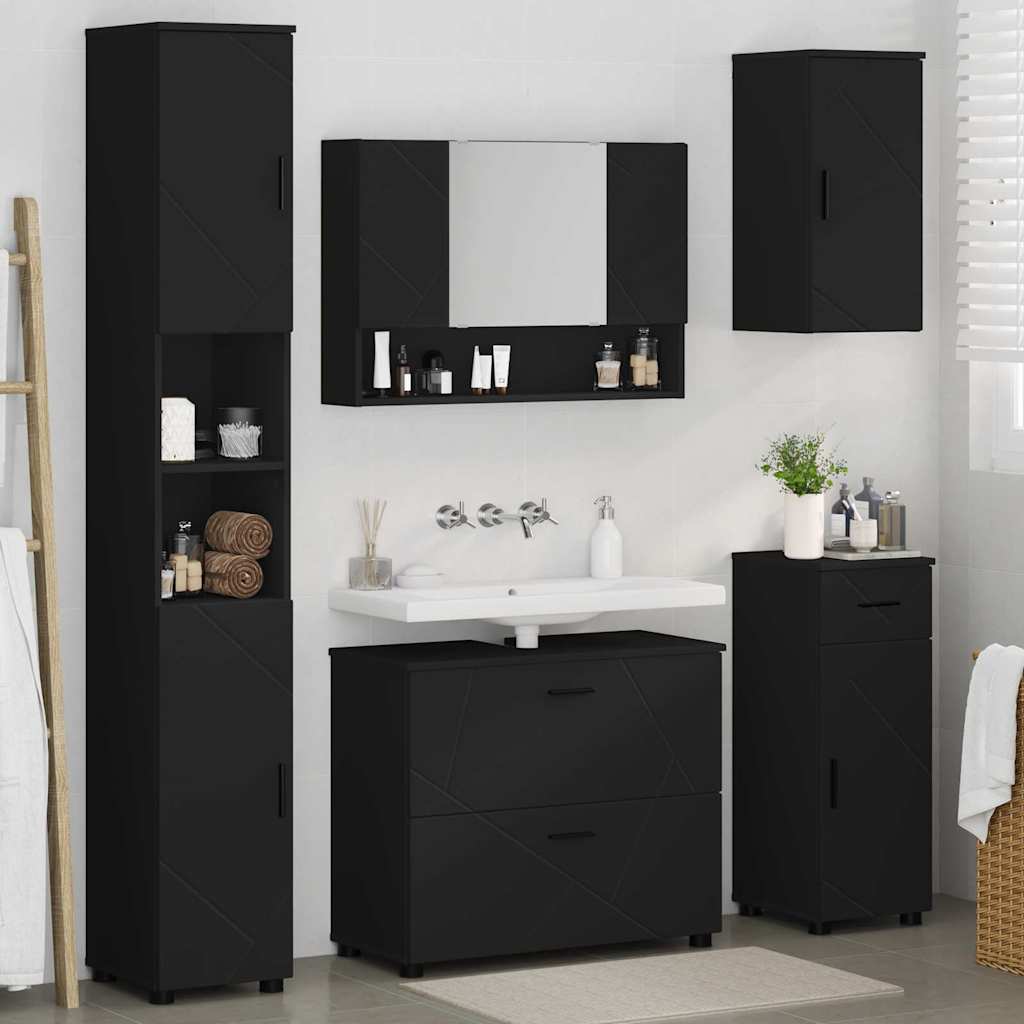 Badeværelsesmøbel sæt med skuffe 5 pcs Sort 30 x 35 x 192 cm
