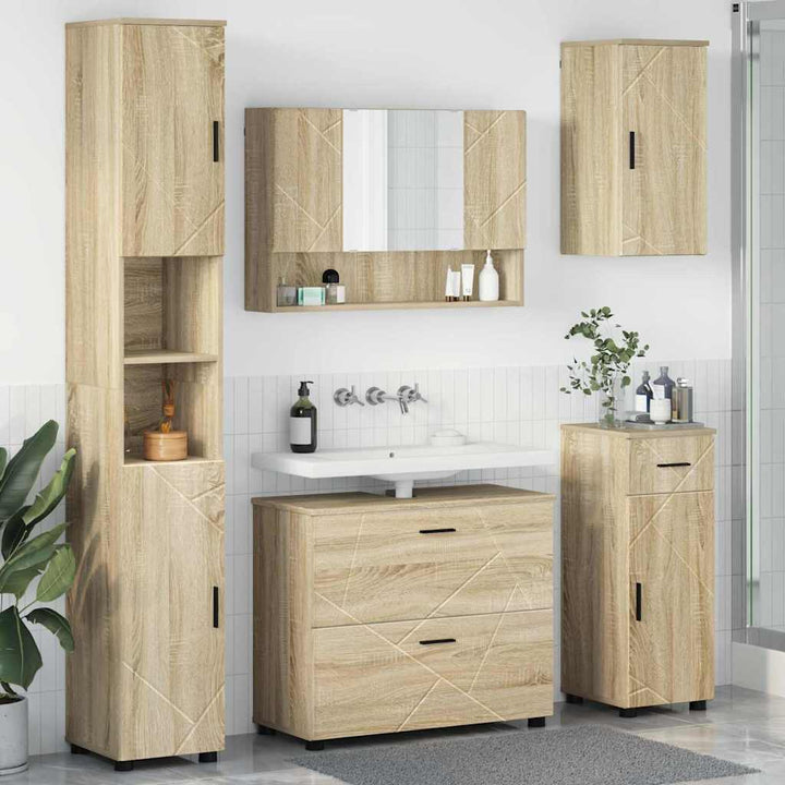 Badeværelsesmøbel sæt med dør 5 pcs Sonoma-eg 30 x 35 x 192 cm