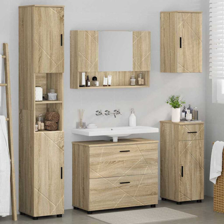 Badeværelsesmøbel sæt med dør 5 pcs Sonoma-eg 30 x 35 x 192 cm
