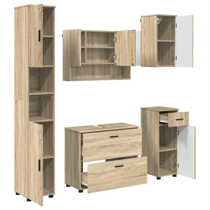 Badeværelsesmøbel sæt med dør 5 pcs Sonoma-eg 30 x 35 x 192 cm