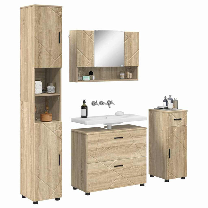 Badeværelsesmøbel sæt med dør 5 pcs Sonoma-eg 30 x 35 x 192 cm