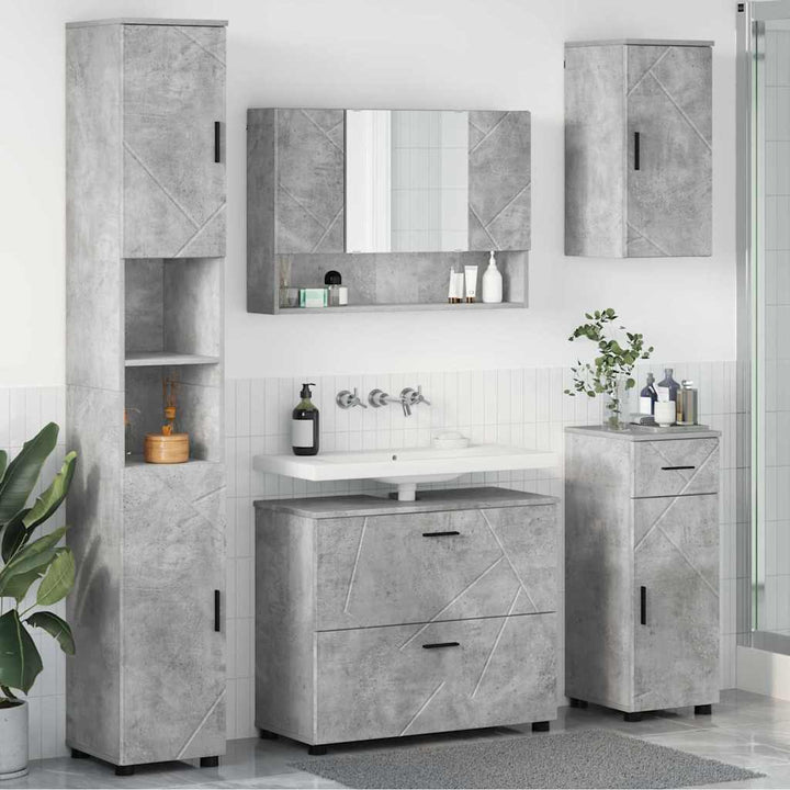 Badeværelsesmøbel sæt med hylde 5 pcs Betongrå 30 x 35 x 192 cm