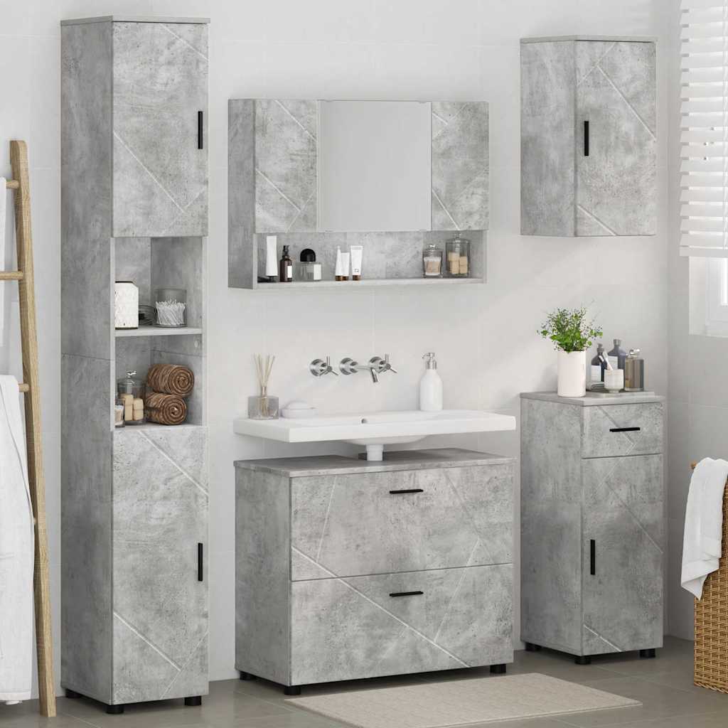 Badeværelsesmøbel sæt med hylde 5 pcs Betongrå 30 x 35 x 192 cm