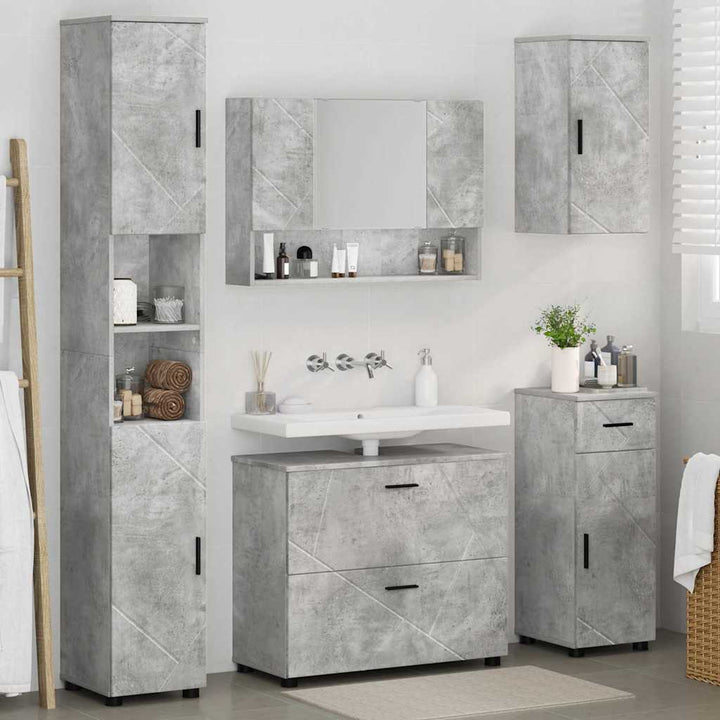 Badeværelsesmøbel sæt med hylde 5 pcs Betongrå 30 x 35 x 192 cm