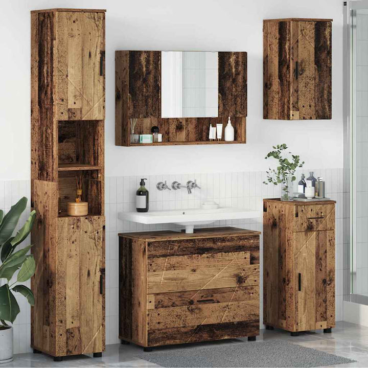 Badeværelsesmøbel sæt 5 pcs Gammelt træ 30 x 35 x 192 cm