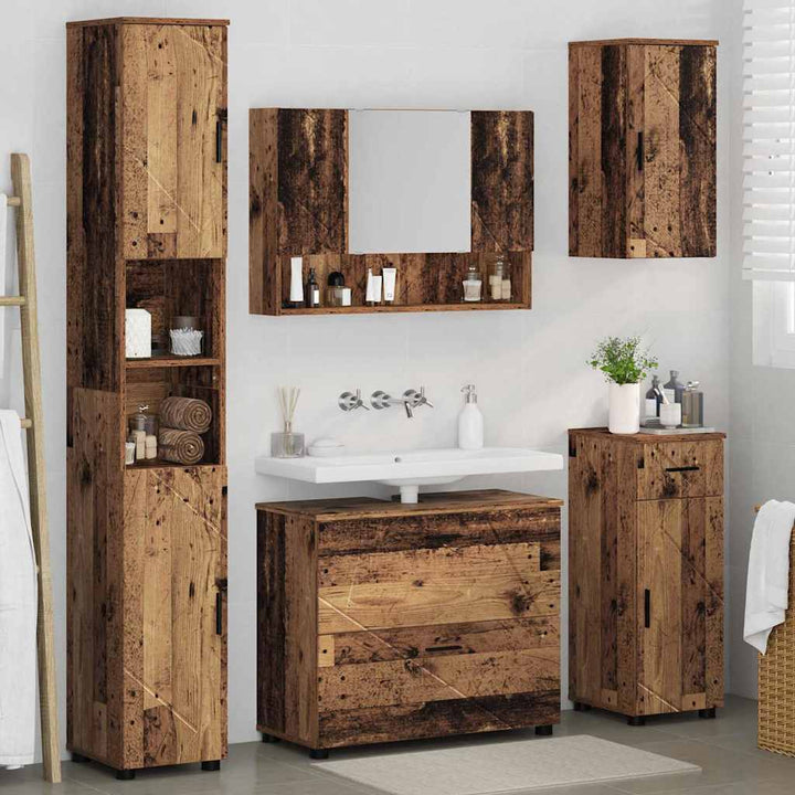 Badeværelsesmøbel sæt 5 pcs Gammelt træ 30 x 35 x 192 cm