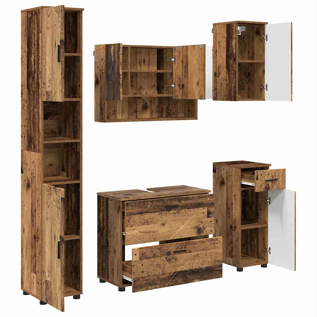 Badeværelsesmøbel sæt 5 pcs Gammelt træ 30 x 35 x 192 cm