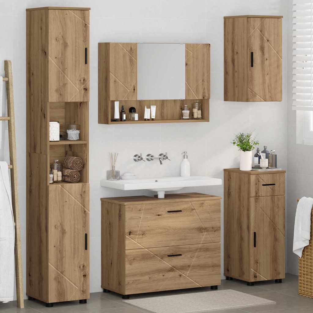 Badeværelsesmøbel sæt med dør 5 pcs artisan eg 30 x 35 x 192 cm
