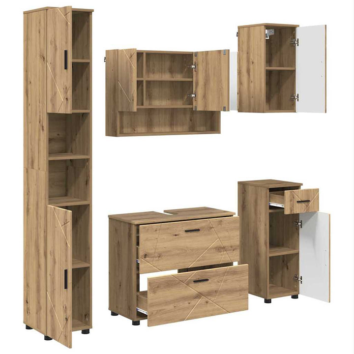 Badeværelsesmøbel sæt med dør 5 pcs artisan eg 30 x 35 x 192 cm