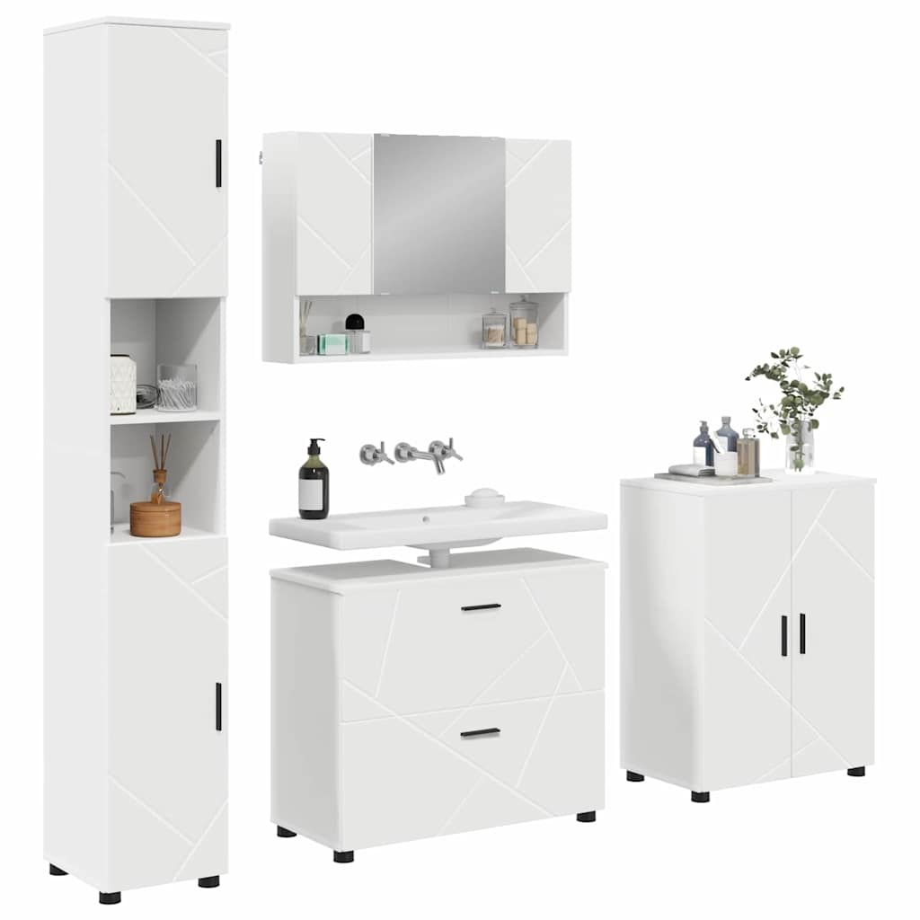 Badeværelsesmøbel sæt med skuffe 4 pcs Hvid 30 x 35 x 192 cm