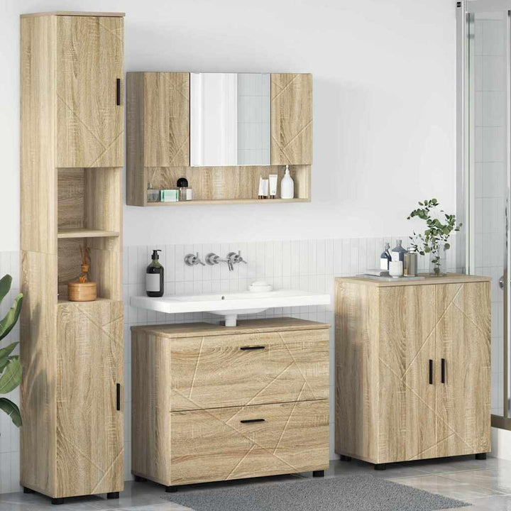 Badeværelsesmøbel sæt med dør 4 pcs Sonoma-eg 30 x 35 x 192 cm
