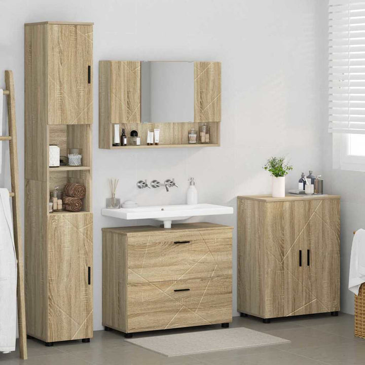 Badeværelsesmøbel sæt med dør 4 pcs Sonoma-eg 30 x 35 x 192 cm