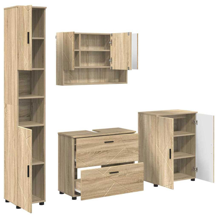 Badeværelsesmøbel sæt med dør 4 pcs Sonoma-eg 30 x 35 x 192 cm