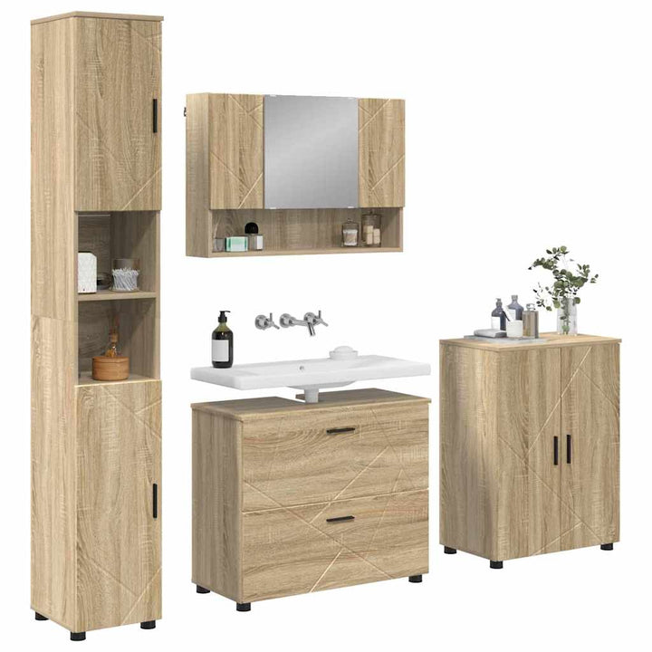 Badeværelsesmøbel sæt med dør 4 pcs Sonoma-eg 30 x 35 x 192 cm