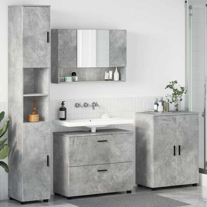 Badeværelsesmøbel sæt med hylde 4 pcs Betongrå 30 x 35 x 192 cm