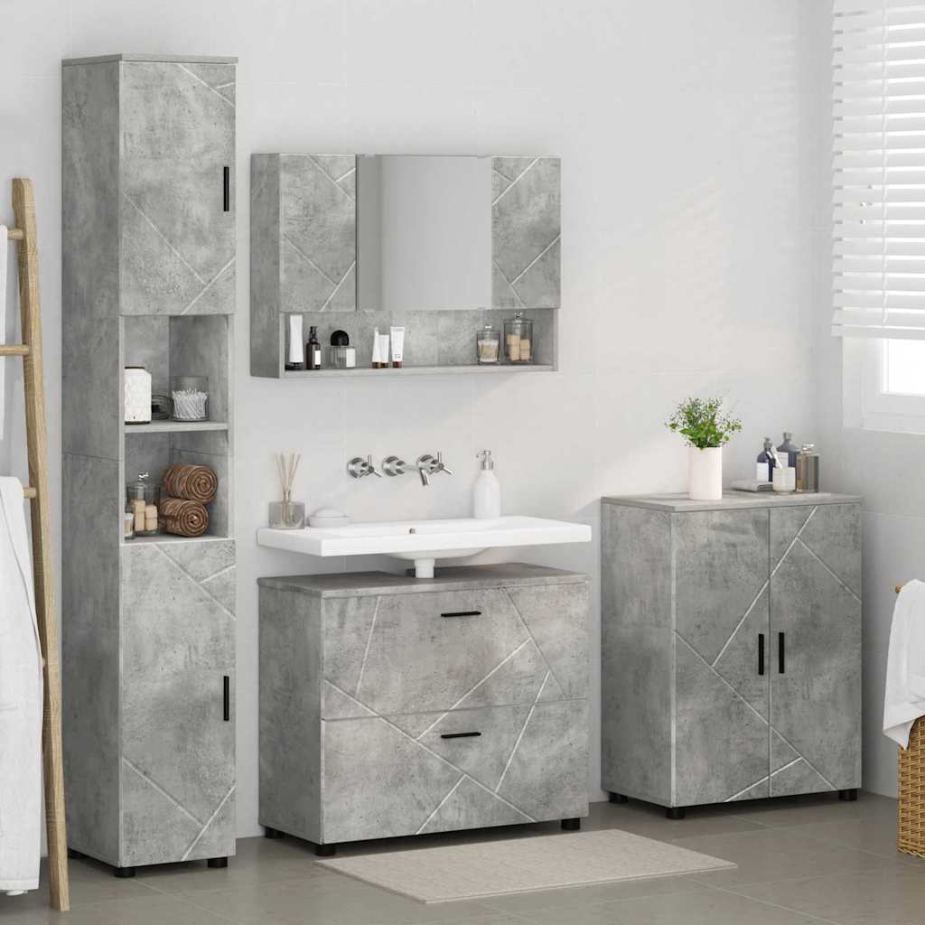 Badeværelsesmøbel sæt med hylde 4 pcs Betongrå 30 x 35 x 192 cm