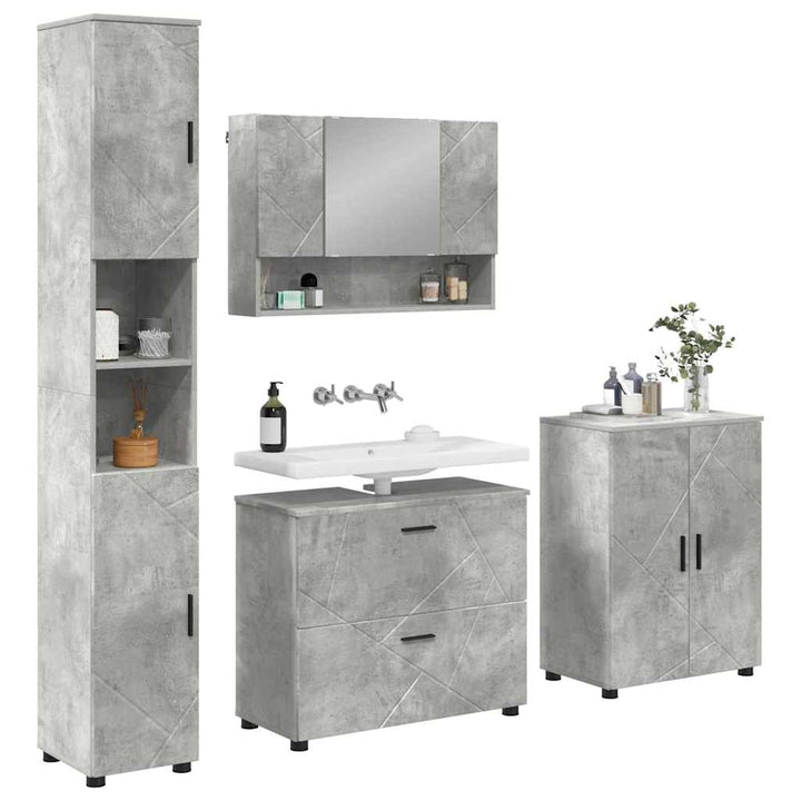 Badeværelsesmøbel sæt med hylde 4 pcs Betongrå 30 x 35 x 192 cm