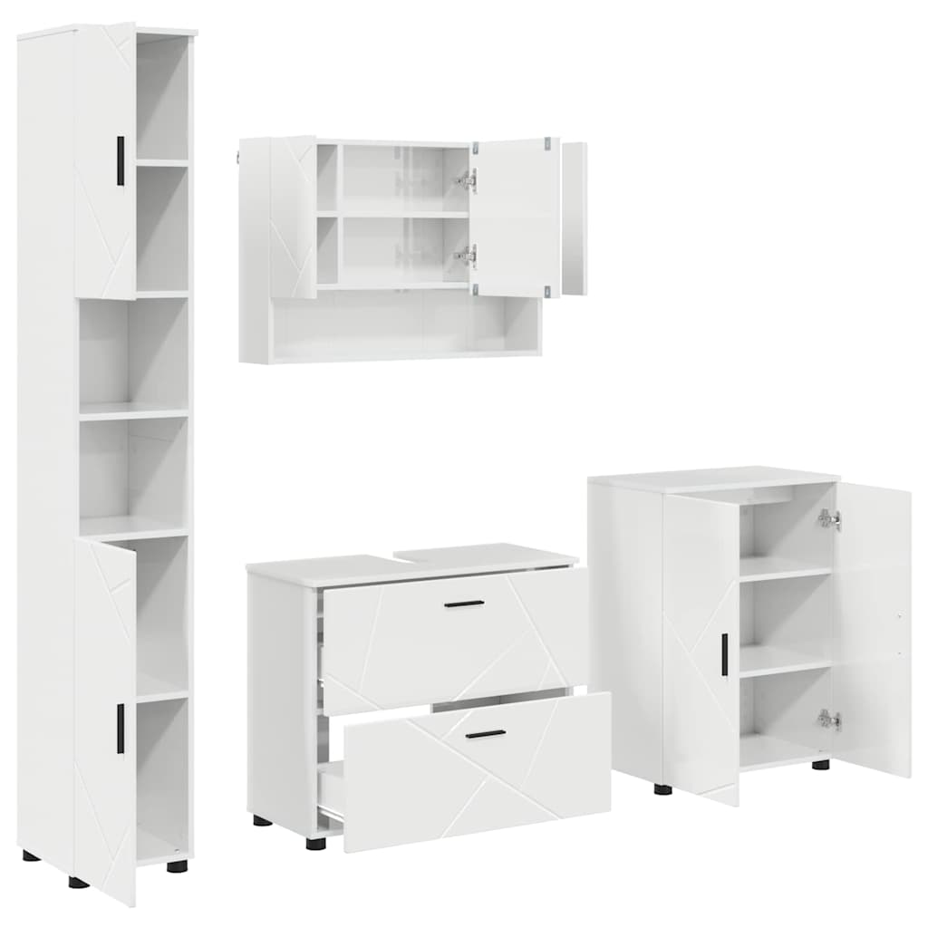 Badeværelsesmøbel sæt 4 pcs Hvid højglans 30 x 35 x 192 cm