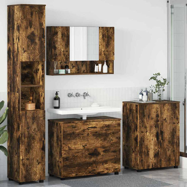 Badeværelsesmøbel sæt med hylde 4 pcs Røget eg 30 x 35 x 192 cm