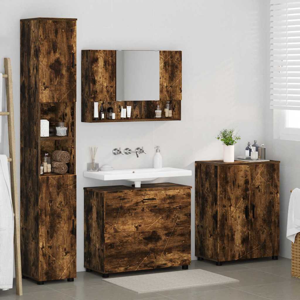 Badeværelsesmøbel sæt med hylde 4 pcs Røget eg 30 x 35 x 192 cm