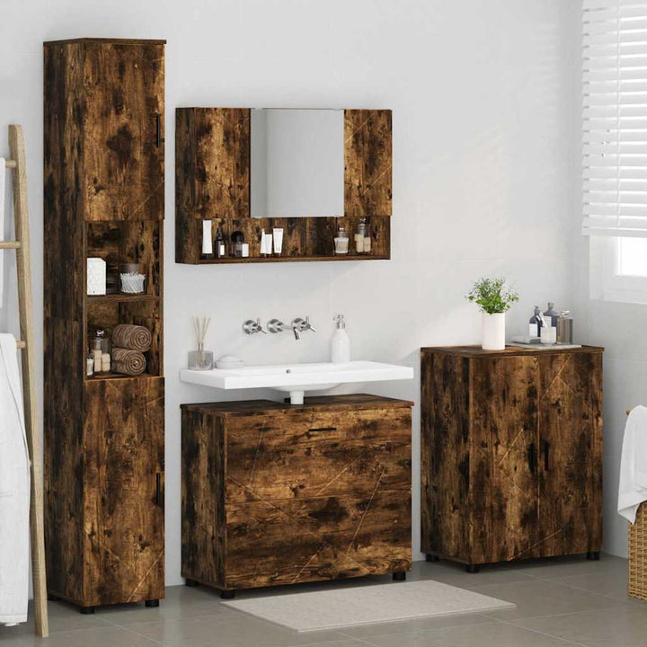 Badeværelsesmøbel sæt med hylde 4 pcs Røget eg 30 x 35 x 192 cm