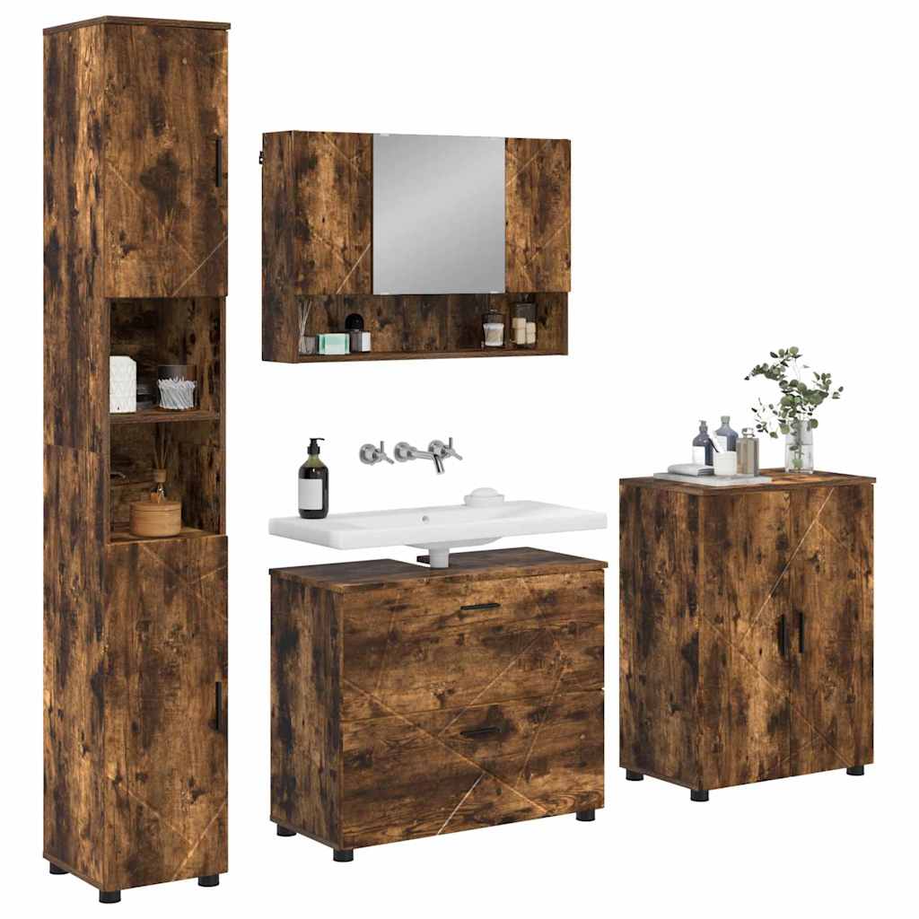 Badeværelsesmøbel sæt med hylde 4 pcs Røget eg 30 x 35 x 192 cm