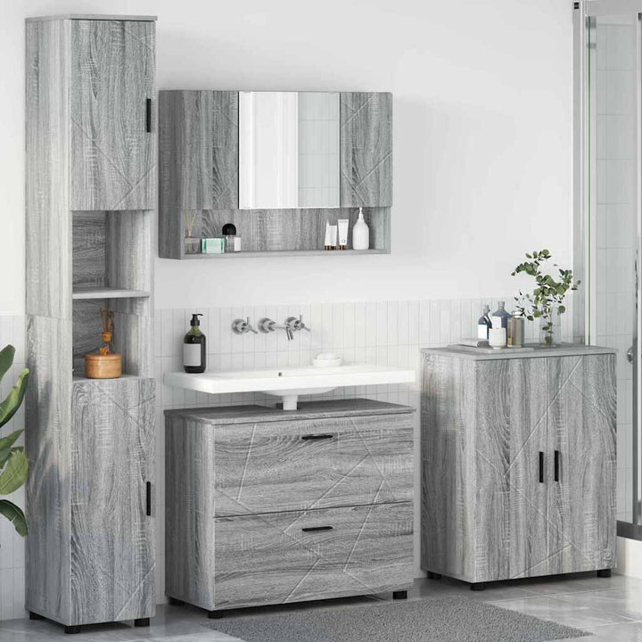 Badeværelsesmøbel sæt 4 pcs Grå sonoma-eg 30 x 35 x 192 cm