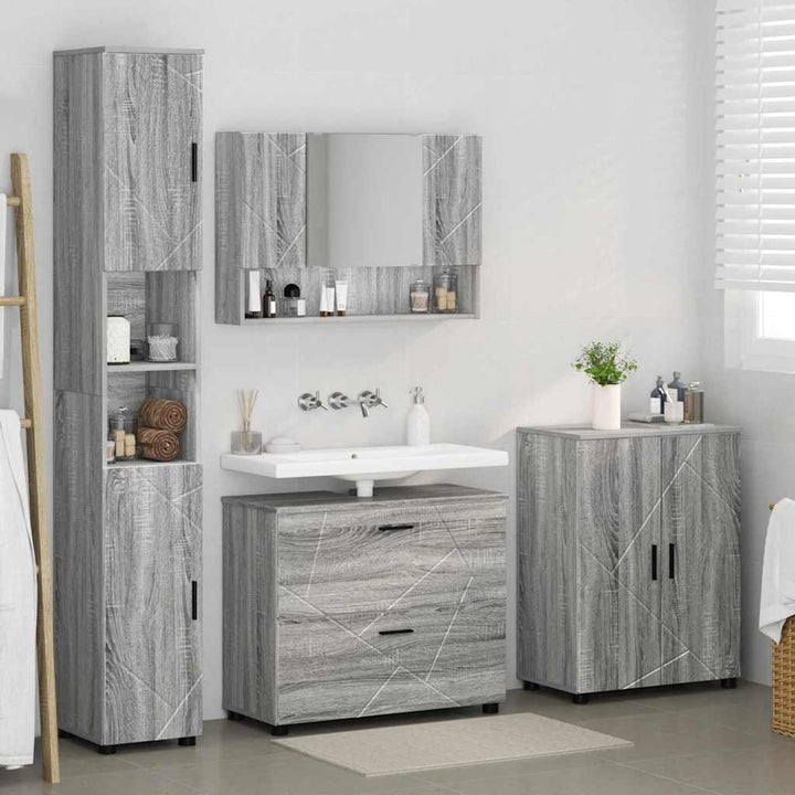 Badeværelsesmøbel sæt 4 pcs Grå sonoma-eg 30 x 35 x 192 cm