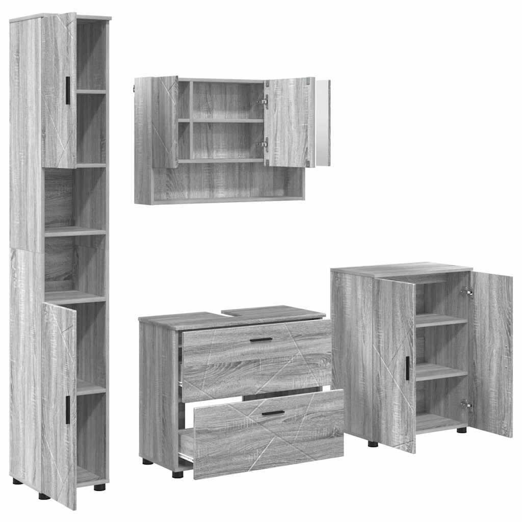 Badeværelsesmøbel sæt 4 pcs Grå sonoma-eg 30 x 35 x 192 cm