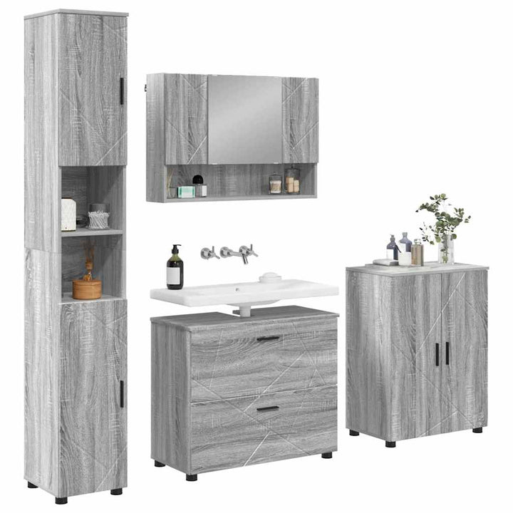 Badeværelsesmøbel sæt 4 pcs Grå sonoma-eg 30 x 35 x 192 cm