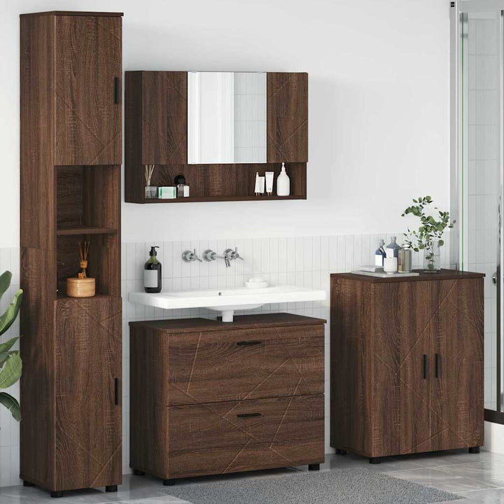 Badeværelsesmøbel sæt med skuffe 4 pcs Brun eg 30 x 35 x 192 cm