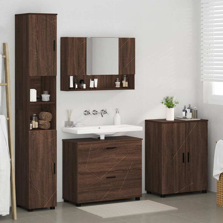 Badeværelsesmøbel sæt med skuffe 4 pcs Brun eg 30 x 35 x 192 cm