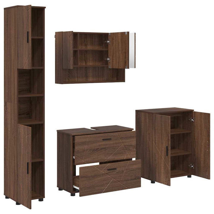 Badeværelsesmøbel sæt med skuffe 4 pcs Brun eg 30 x 35 x 192 cm