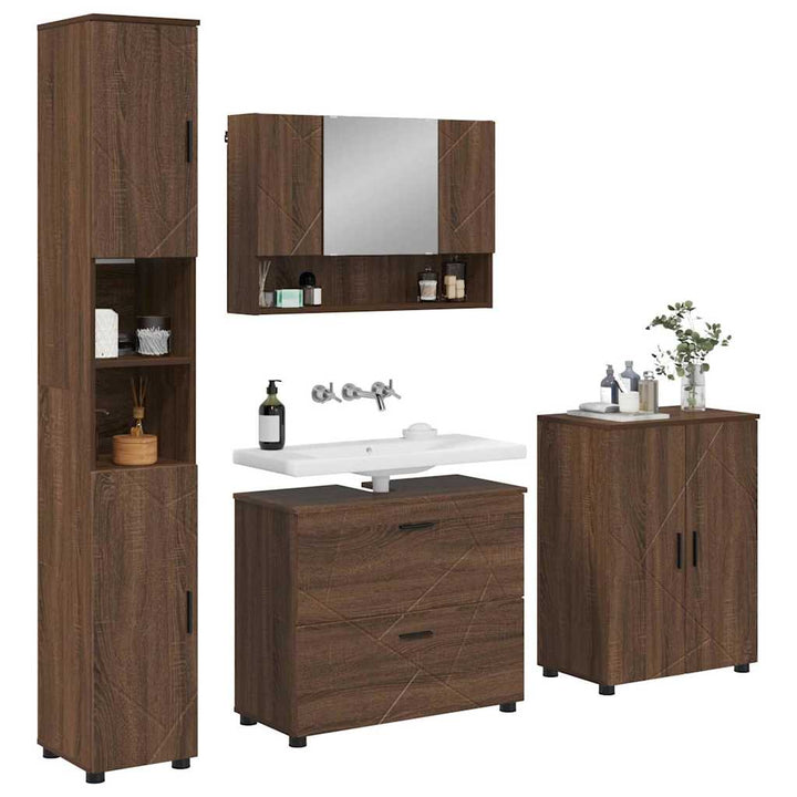 Badeværelsesmøbel sæt med skuffe 4 pcs Brun eg 30 x 35 x 192 cm